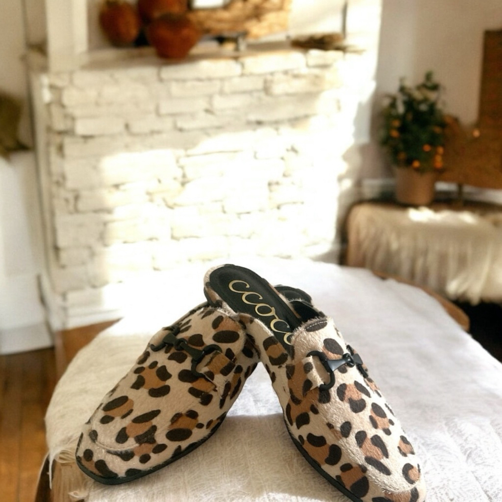 CCOCCI ADELIA Leopard Print Mules Size 9 black metal horsebit detail - Picture 2 of 14